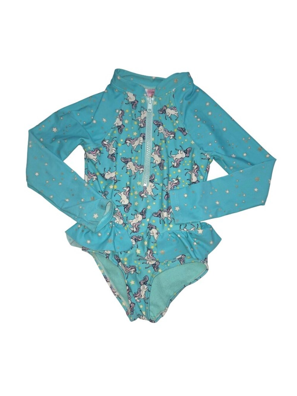 Lasso Girls 3T Aqua Unicorn Long Sleeve Ruffle Swimsuit 4475
